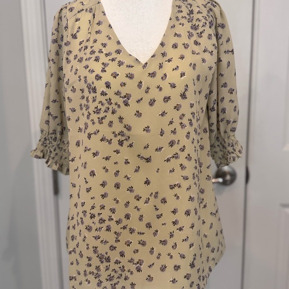 Bohme Sage Floral Blouse Romantic Cottagecore Fall Top Smocked Sleeves S - Picture 4 of 10